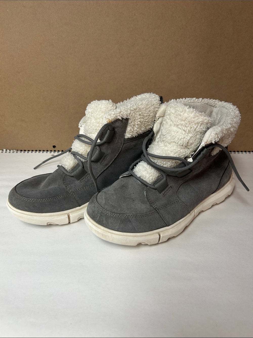 Sorel Gray Suede Winter Boots with Cream Sherpa Collar